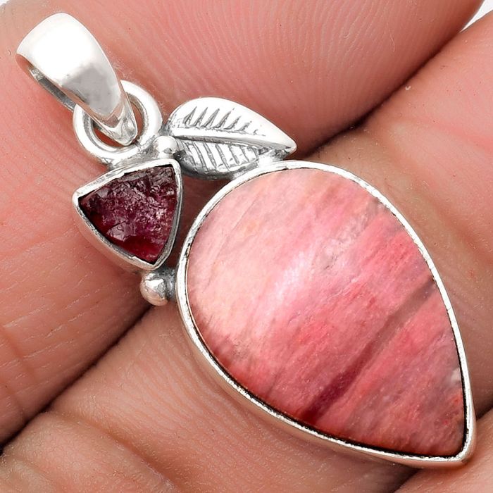 Pink Tulip Quartz & Pink Tourmaline Rough Pendant SDP110026 P-1652, 14x20 mm