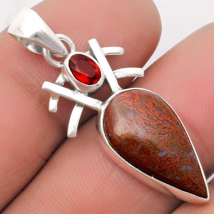 Natural Red Moss Agate & Garnet Pendant SDP110090 P-1046, 11x20 mm