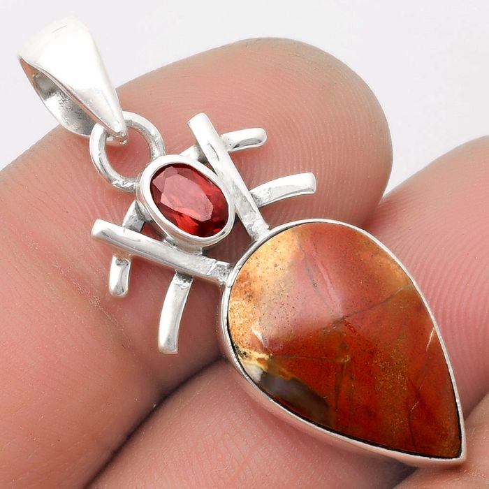 Natural Red Moss Agate & Garnet Pendant SDP110095 P-1046, 12x18 mm