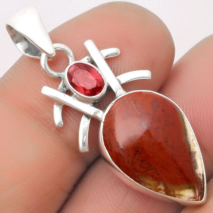 Natural Red Moss Agate & Garnet Pendant SDP110105 P-1046, 12x18 mm