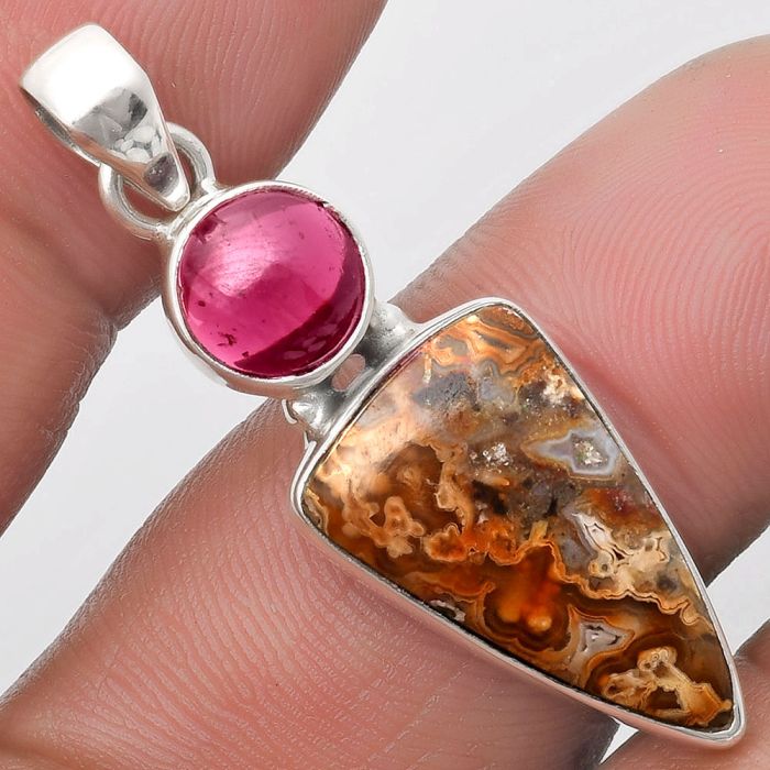 Rare Cady Mountain Agate & Rhodolite Garnet Pendant SDP110184 P-1077, 13x21 mm