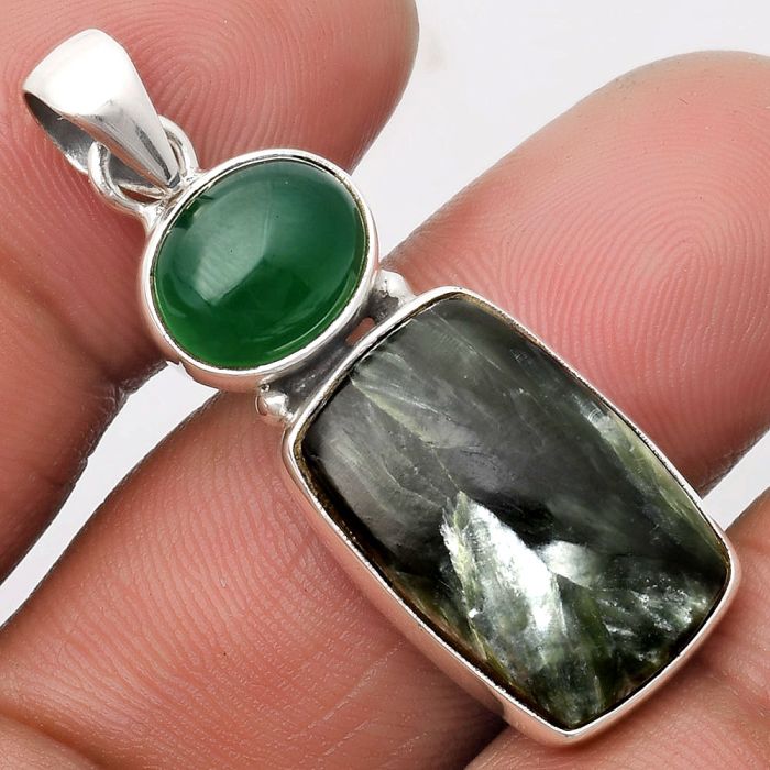 Russian Seraphinite & Green Onyx Pendant SDP110191 P-1077, 13x20 mm