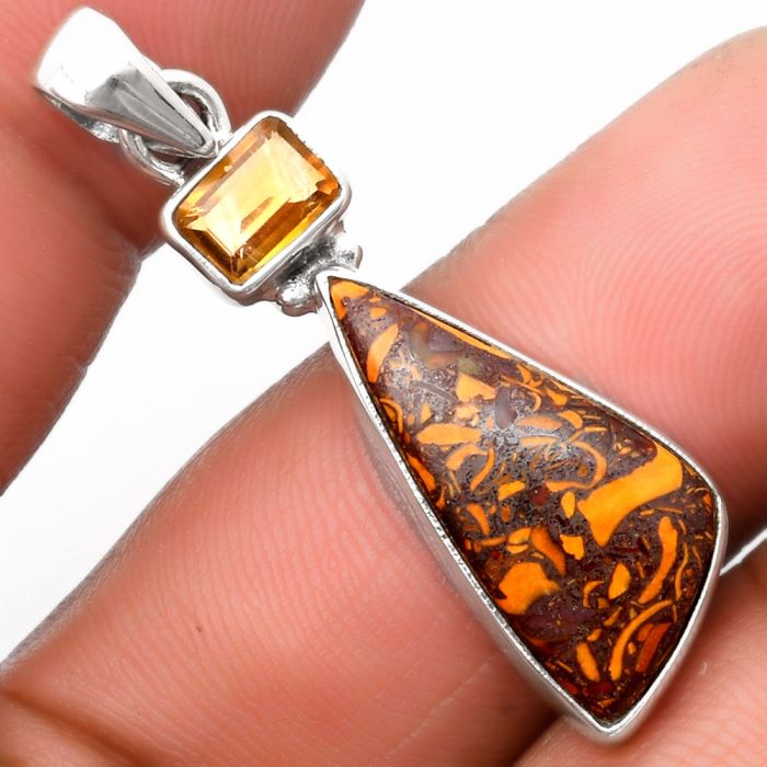 Coquina Fossil Jasper - India & Citrine Pendant SDP110210 P-1077, 11x23 mm