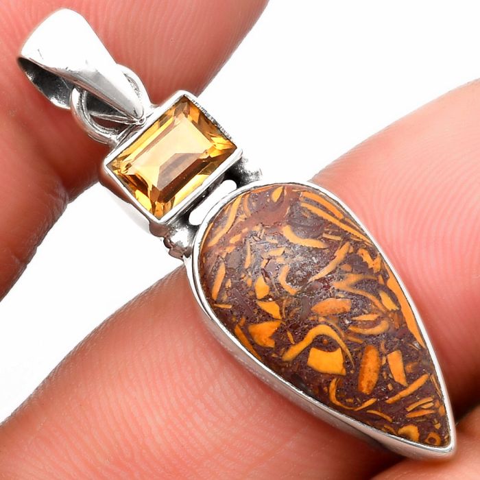 Coquina Fossil Jasper - India & Citrine Pendant SDP110217 P-1077, 11x20 mm