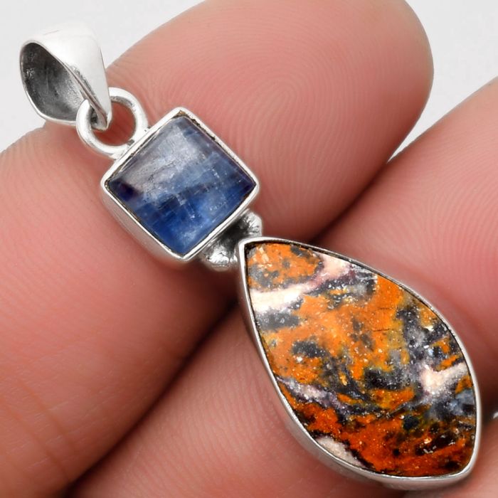 Indian Blanket Jasper & Blue Kyanite Pendant SDP110220 P-1077, 12x21 mm