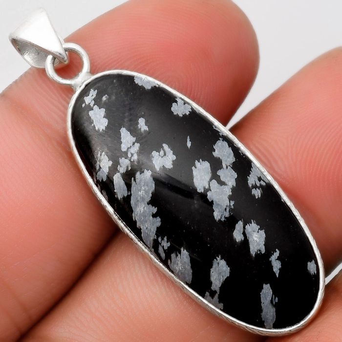 Natural Snow Flake Obsidian Pendant SDP110902 P-1053, 14x33 mm