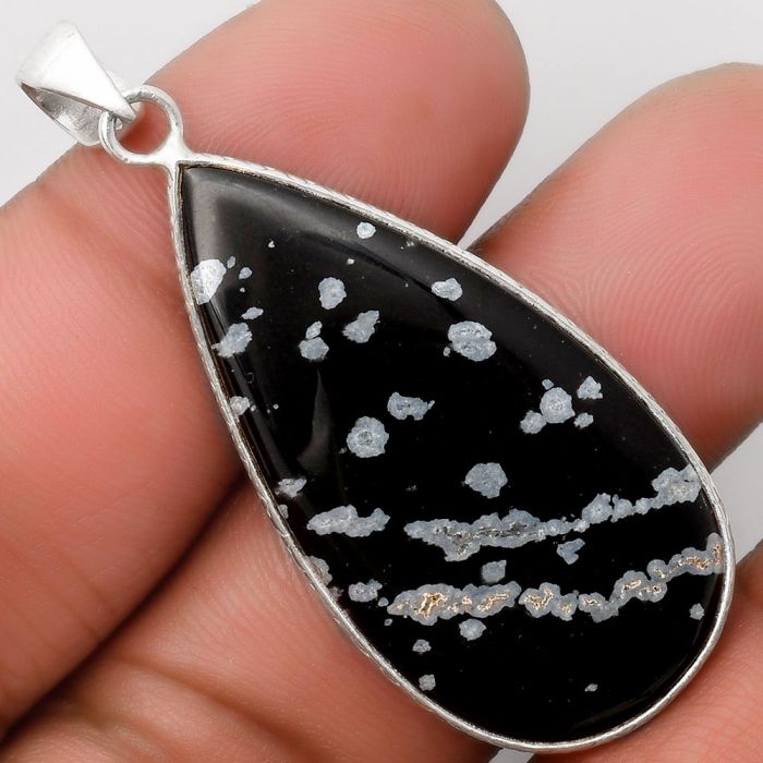 Natural Snow Flake Obsidian Pendant SDP110927 P-1053, 20x39 mm