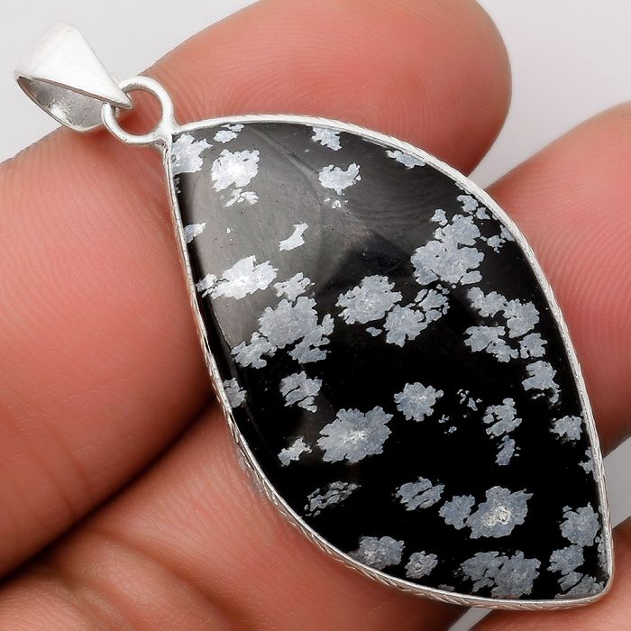 Natural Snow Flake Obsidian Pendant SDP110936 P-1053, 21x39 mm