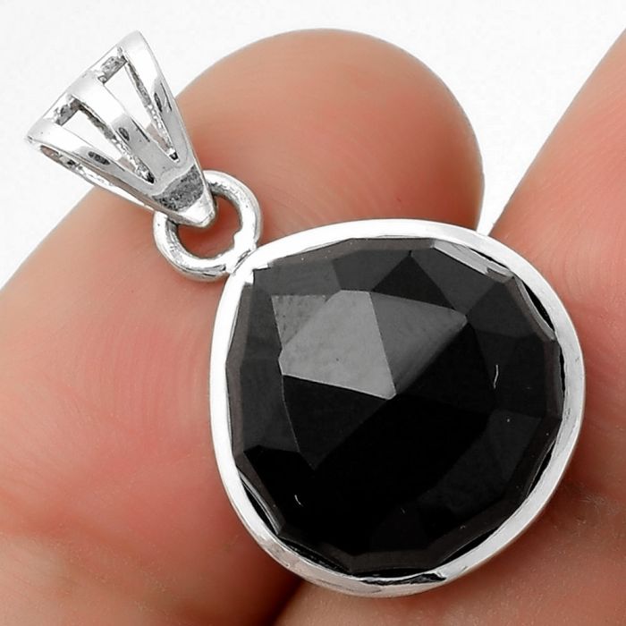 Faceted Natural Black Onyx - Brazil Pendant SDP111131 P-1002, 14x14 mm