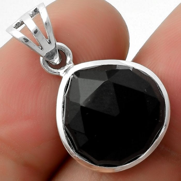 Faceted Natural Black Onyx - Brazil Pendant SDP111174 P-1002, 14x14 mm