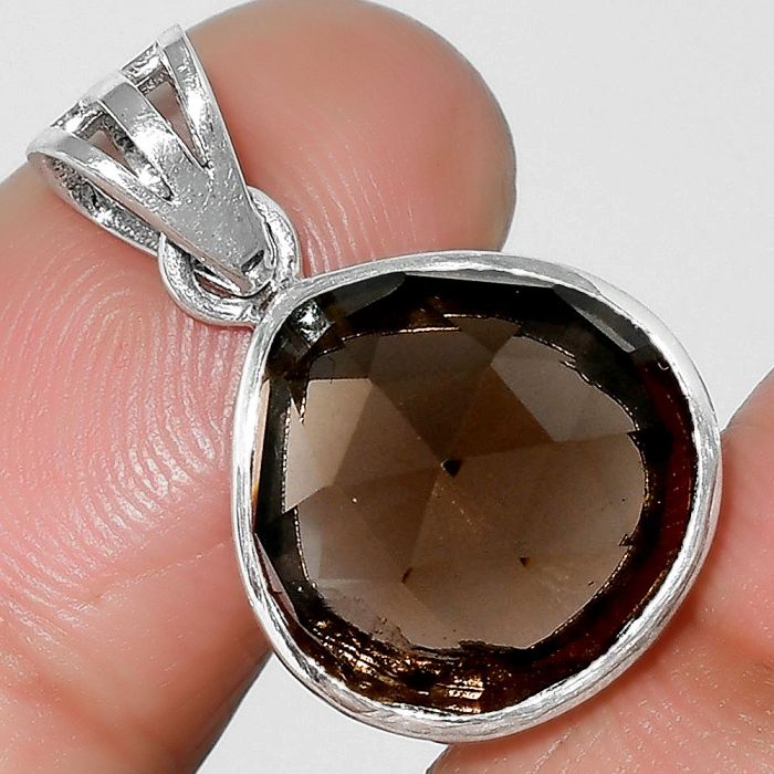 Faceted Natural Smoky Quartz - Brazil Pendant SDP111216 P-1002, 14x14 mm