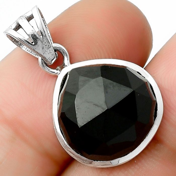 Faceted Natural Black Onyx - Brazil Pendant SDP111218 P-1002, 14x14 mm