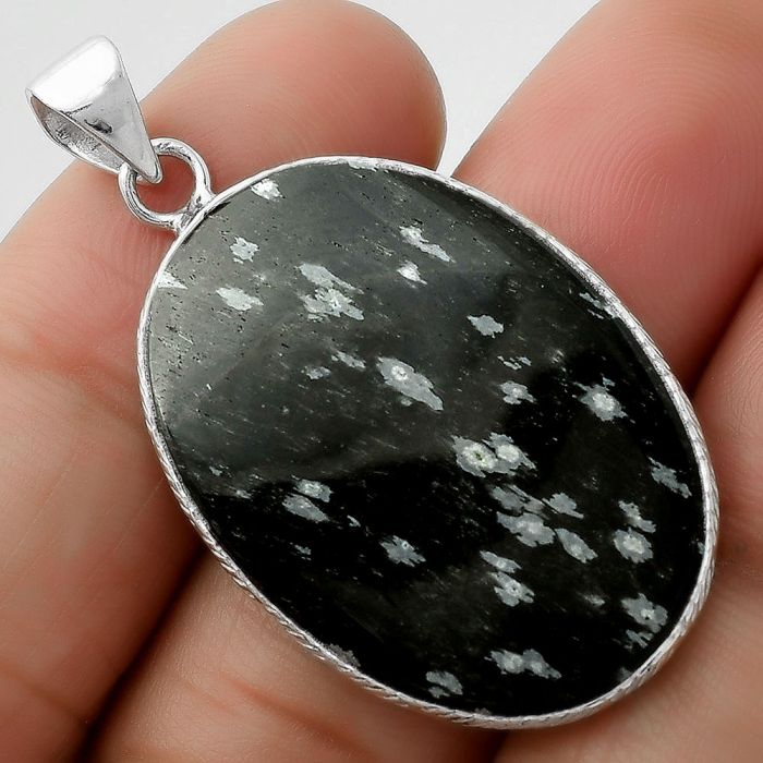 Natural Snow Flake Obsidian Pendant SDP111317 P-1053, 22x31 mm