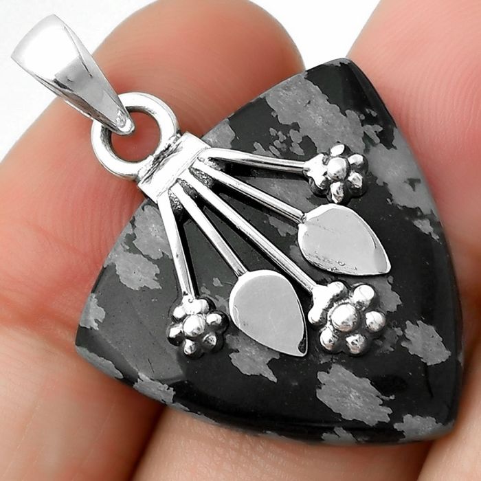 Natural Snow Flake Obsidian Pendant SDP111354 P-1647, 24x24 mm