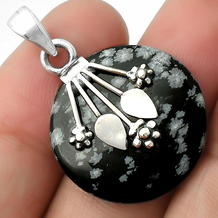 Natural Snow Flake Obsidian Pendant SDP111364 P-1647, 24x24 mm