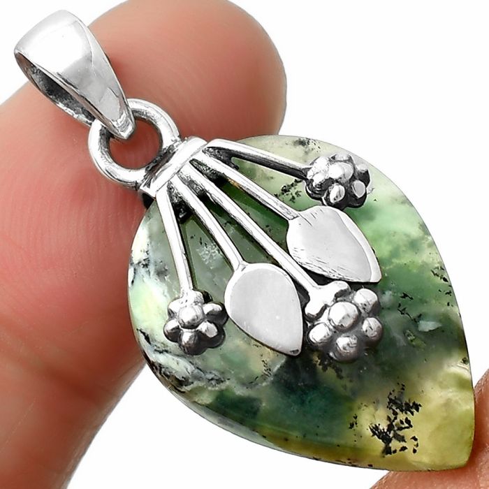 Dendritic Chrysoprase - Africa 925 Sterling Silver Pendant Jewelry SDP111372 P-1647, 18x24 mm