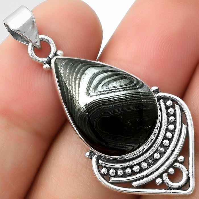 Crown Of Silver Psilomelane - Black Malachite Pendant SDP111470 P-1164, 14x20 mm