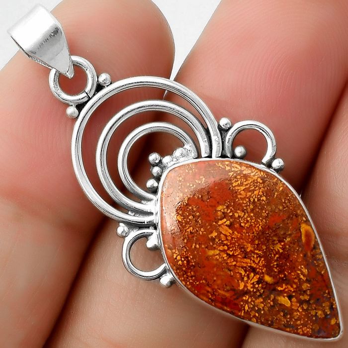 Natural Red Moss Agate Pendant SDP111528 P-1541, 14x22 mm