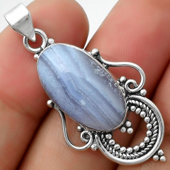 Natural Blue Lace Agate - South Africa Pendant SDP111569 P-1275, 11x20 mm