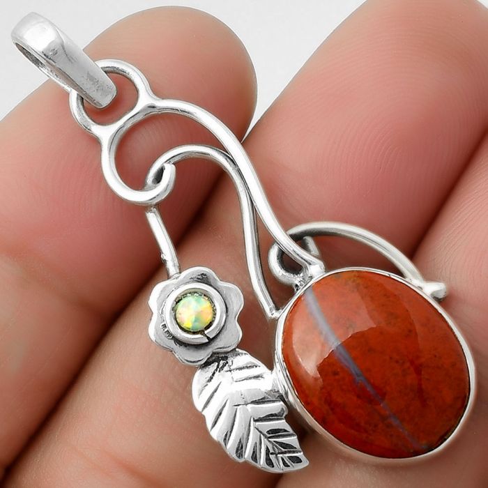 Southwest - Red Moss Agate & Fire Opal Pendant SDP111683 P-1256, 13x15 mm