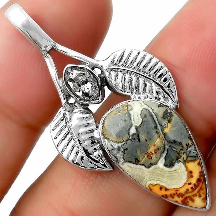 Maligano Jasper & Herkimer Diamond Pendant SDP111724 P-1416, 11x19 mm