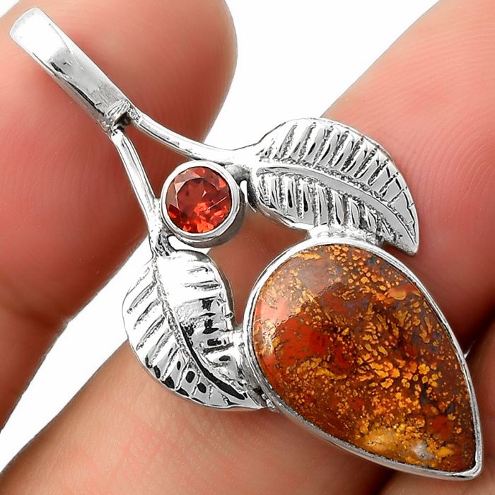 Natural Red Moss Agate & Garnet Pendant SDP111737 P-1416, 11x17 mm