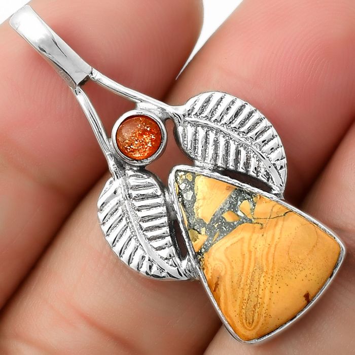 Maligano Jasper - Indonesia & Sunstone Pendant SDP111746 P-1416, 12x17 mm