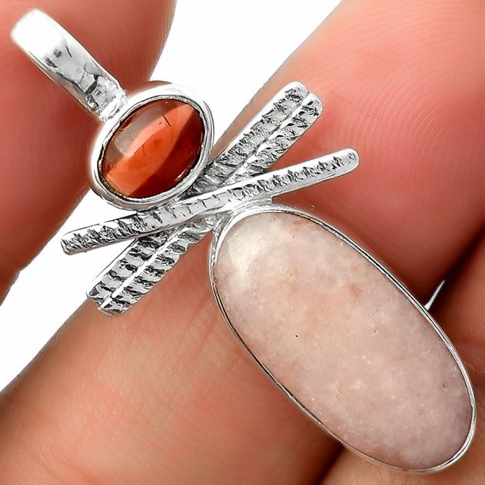 Natural Pink Scolecite & Garnet Pendant SDP111778 P-1268, 9x20 mm