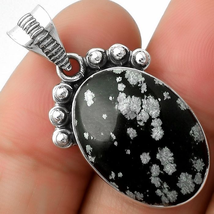 Natural Snow Flake Obsidian Pendant SDP112056 P-1087, 15x21 mm