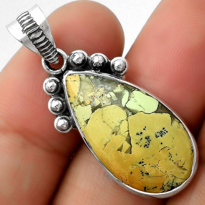 Natural Lemon Chrysocolla - Brazil Pendant SDP112070 P-1087, 14x25 mm