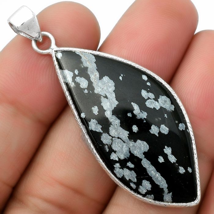 Natural Snow Flake Obsidian Pendant SDP112340 P-1053, 19x40 mm