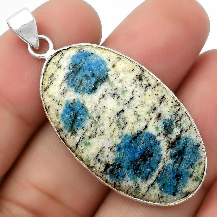 Natural K2 Blue - Azurite In Quartz Pendant SDP112428 P-1053, 20x35 mm