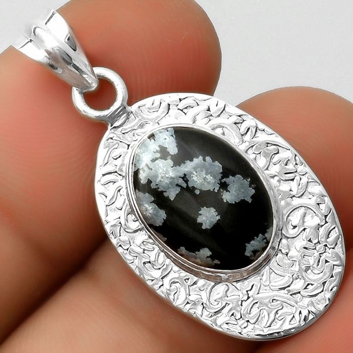 Natural Snow Flake Obsidian Pendant SDP112702 P-1392, 10x14 mm