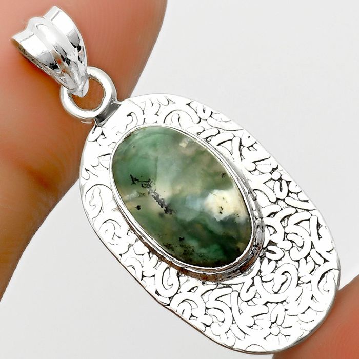 Dendritic Chrysoprase - Africa 925 Sterling Silver Pendant Jewelry SDP112704 P-1392, 9x15 mm