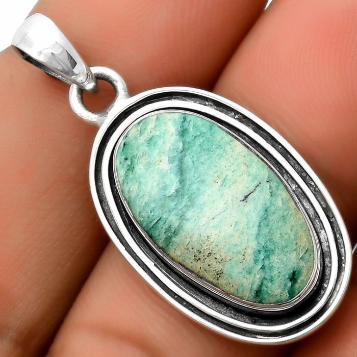 Dendritic Chrysoprase - Africa 925 Sterling Silver Pendant Jewelry SDP112836 P-1248, 11x20 mm