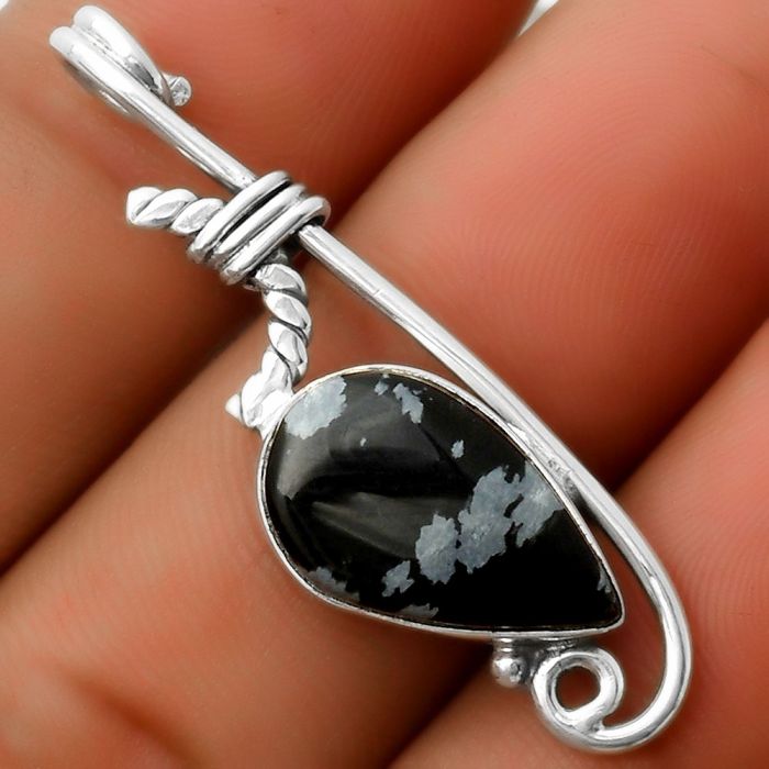 Natural Snow Flake Obsidian Pendant SDP112907 P-1682, 11x17 mm