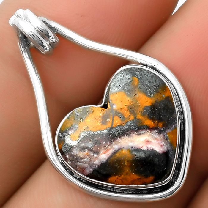 Valentine Gift Heart Natural Indian Blanket Jasper Pendant SDP112930 P-1590, 15x16 mm