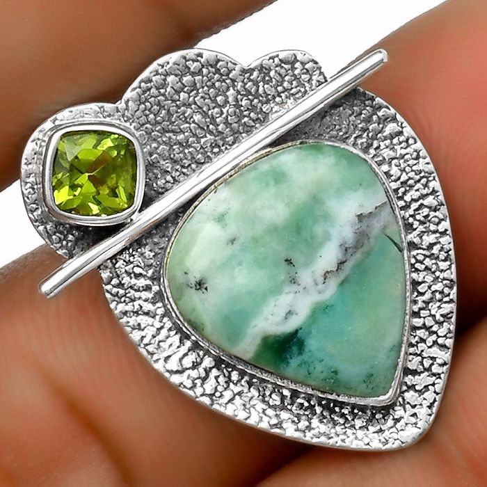 Dendritic Chrysoprase - Africa & Peridot 925 Silver Pendant Jewelry SDP113030 P-1338, 13x15 mm