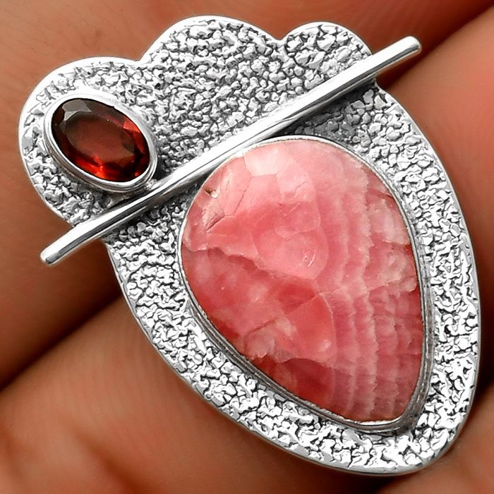 Rhodochrosite Argentina & Garnet Pendant SDP113038 P-1338, 12x16 mm