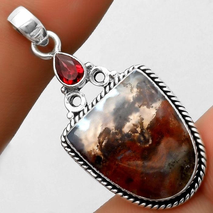 Rare Cady Mountain Agate & Garnet Pendant SDP113071 P-1282, 16x19 mm