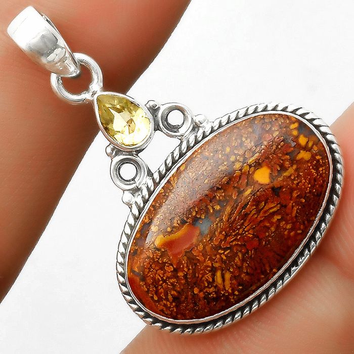 Natural Red Moss Agate & Citrine Pendant SDP113075 P-1282, 13x23 mm