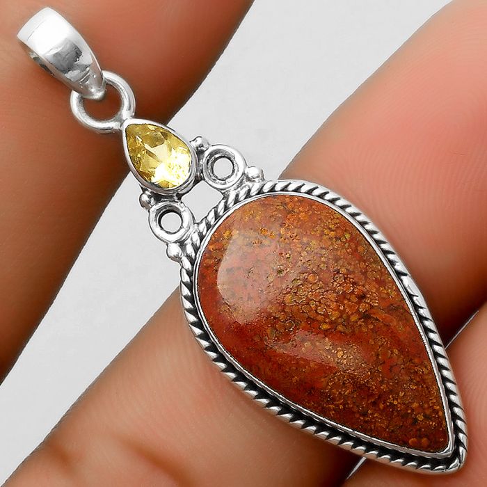 Natural Red Moss Agate & Citrine Pendant SDP113080 P-1282, 13x23 mm