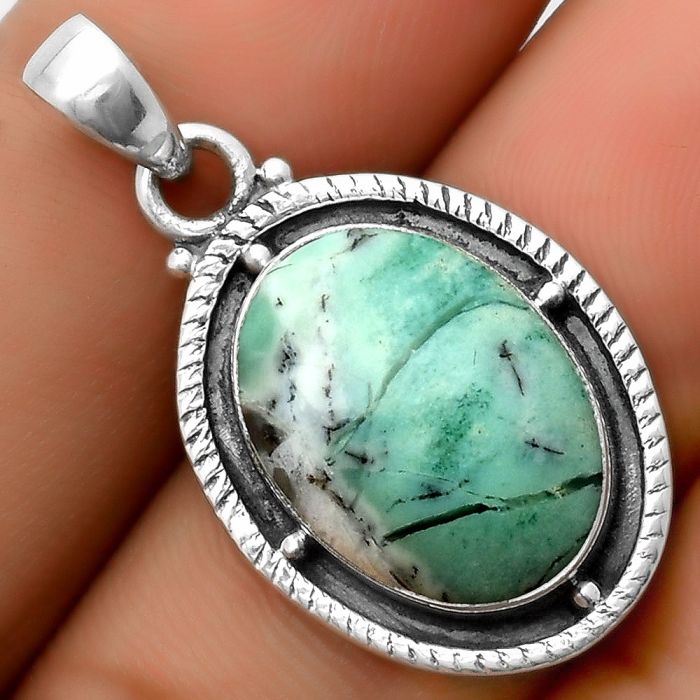 Dendritic Chrysoprase - Africa 925 Sterling Silver Pendant Jewelry SDP113114 P-1495, 13x18 mm