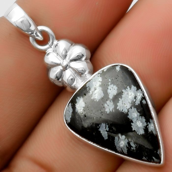 Natural Snow Flake Obsidian Pendant SDP113155 P-1308, 16x21 mm