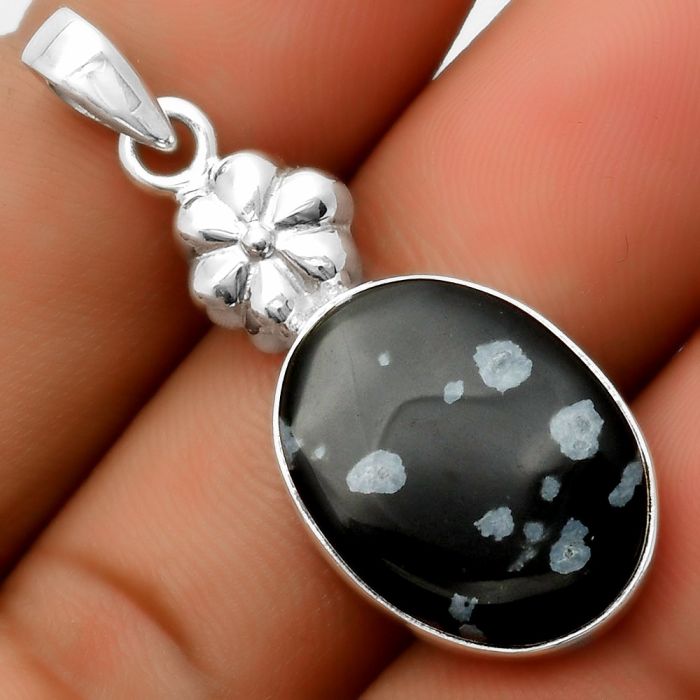 Natural Snow Flake Obsidian Pendant SDP113156 P-1308, 15x20 mm