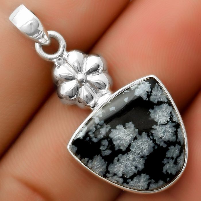 Natural Snow Flake Obsidian Pendant SDP113176 P-1308, 16x18 mm