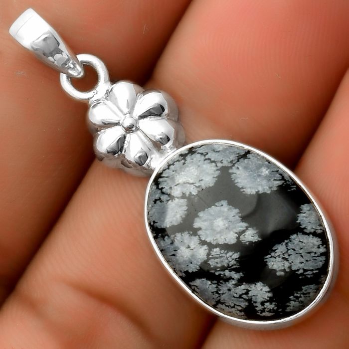 Natural Snow Flake Obsidian Pendant SDP113199 P-1308, 15x20 mm