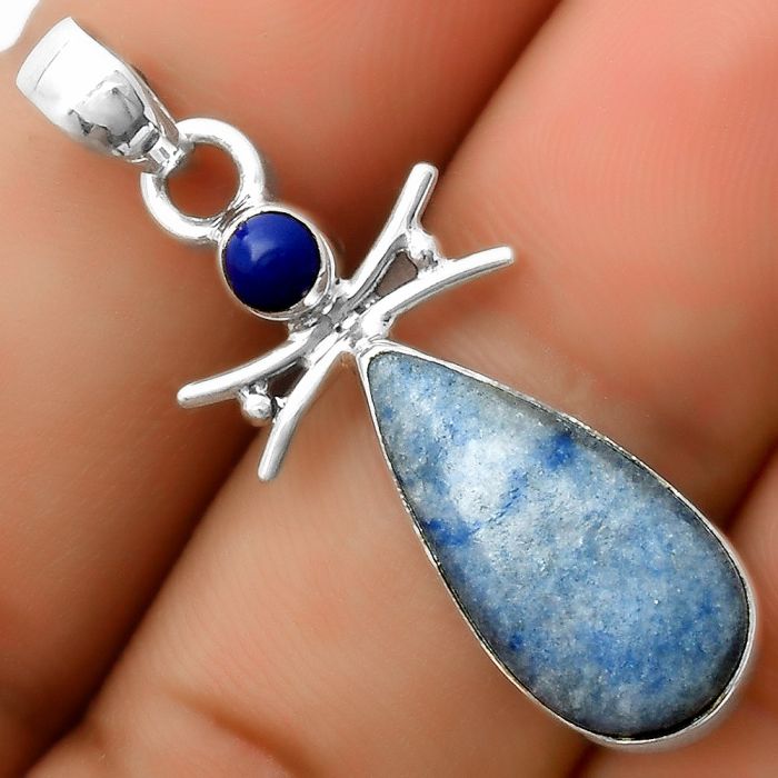 Natural Dumortierite Quartz & Lapis Pendant SDP113251 P-1243, 9x19 mm