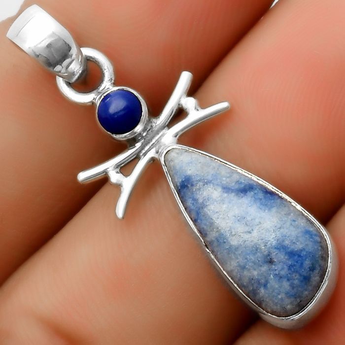 Natural Dumortierite Quartz & Lapis Pendant SDP113280 P-1243, 9x18 mm