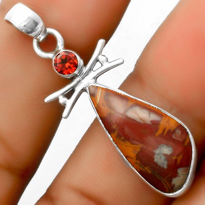 Natural Noreena Jasper & Garnet Pendant SDP113284 P-1243, 10x22 mm